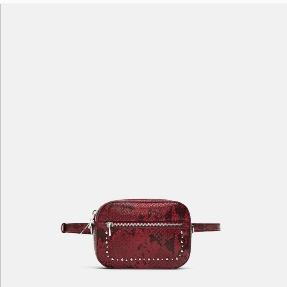 Zara crossbody belt bag red faux croc
